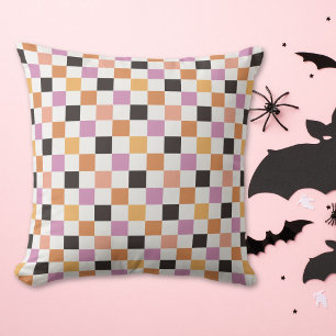 Coquette Halloween Party Checkerboard Checkered Throw Pillow