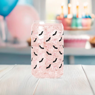 Coquette Halloween pink bows and bats Can Glass