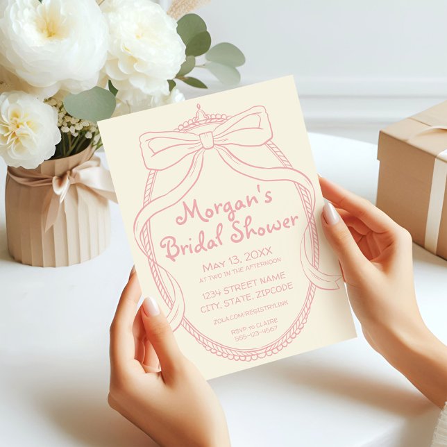 Coquette Hand Drawn Whimsical Bow Bridal Shower Invitation (Creator Uploaded)