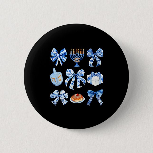 Coquette Hanukkah Bow Jewish Bow Menorah Bow Women Button (Front)