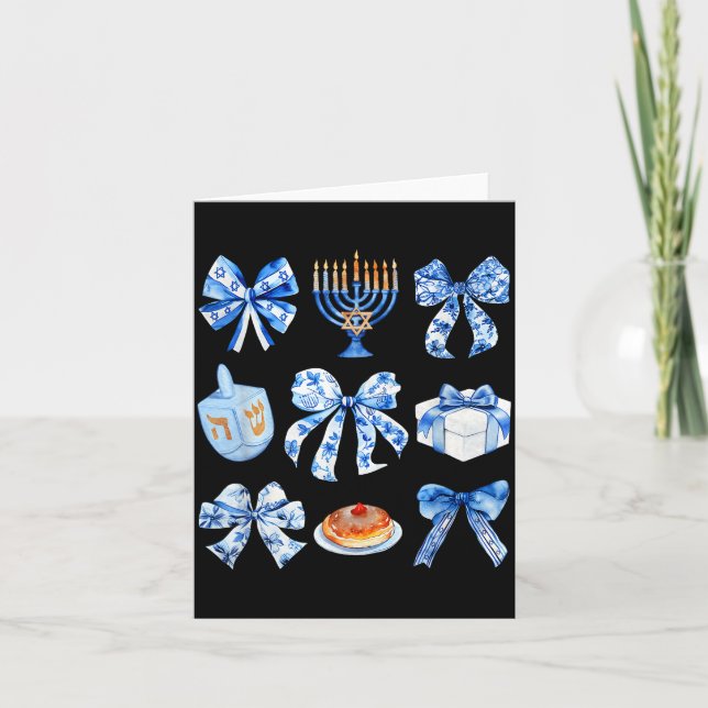 Coquette Hanukkah Bow Jewish Bow Menorah Bow Women Card (Front)
