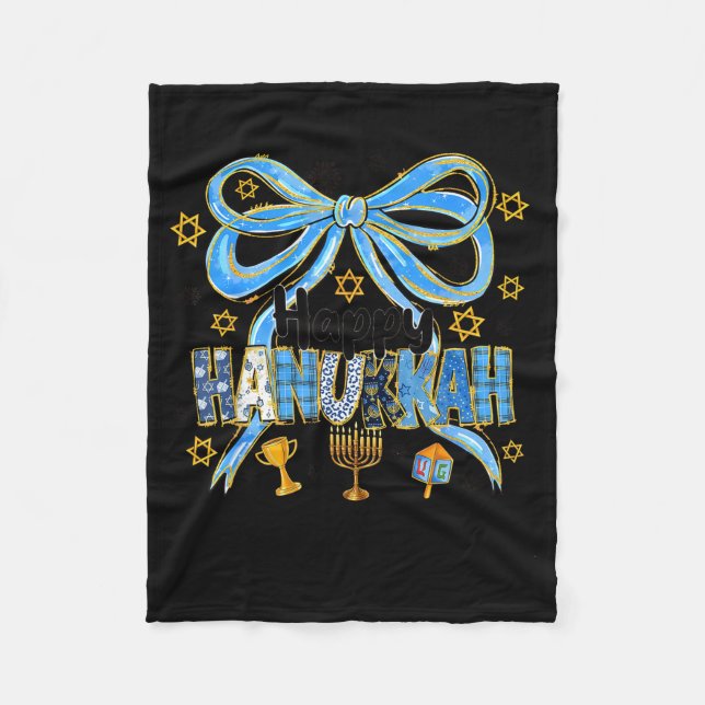 Coquette Hanukkah Bow Jewish Bow Menorah Bow Women Fleece Blanket (Front)