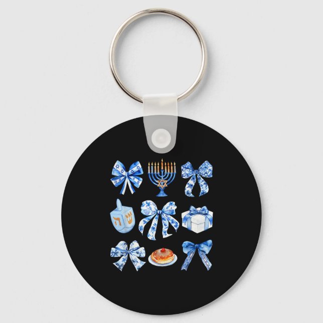 Coquette Hanukkah Bow Jewish Bow Menorah Bow Women Keychain (Front)