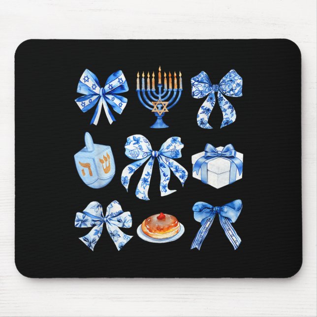 Coquette Hanukkah Bow Jewish Bow Menorah Bow Women Mouse Pad (Front)