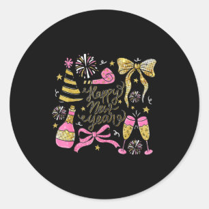 Coquette Happy New Year 2026 Champagne New Year's Classic Round Sticker