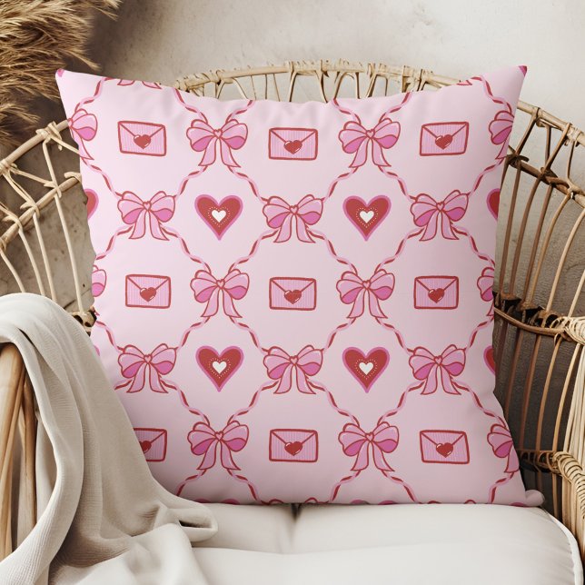 Coquette Heart & Bow Valentine's Day Throw Pillow (Creator Uploaded)