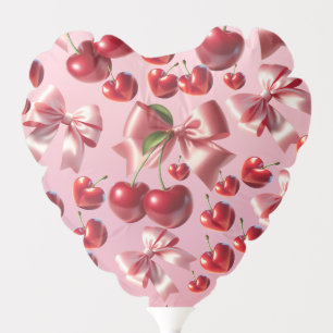 Coquette Heart Cherry Bow Pattern Balloon