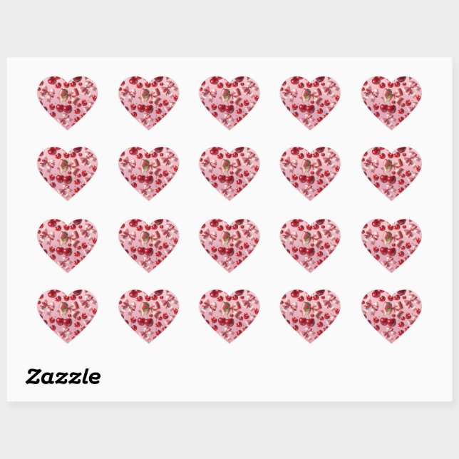  Coquette Heart Cherry Bow Pattern Sticker (Sheet)