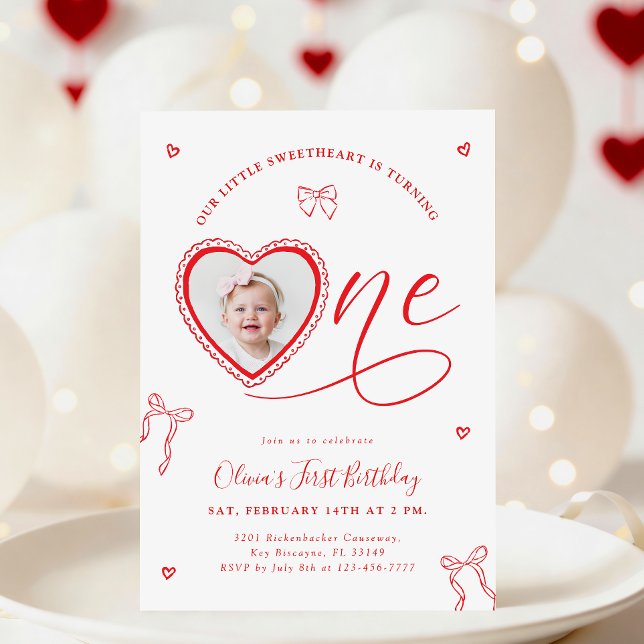 Coquette Heart First Birthday Invitation (Creator Uploaded)
