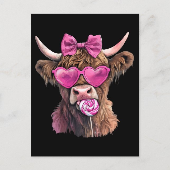 Coquette Highland Cow Bubblegum 2025 Postcard (Front)
