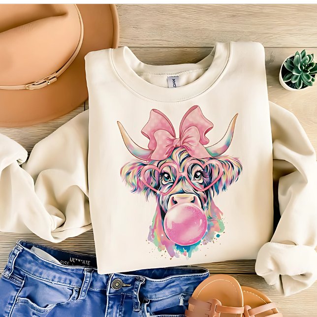 Coquette Highland Cow Bubblegum Tshirt Design,  (Creator Uploaded)