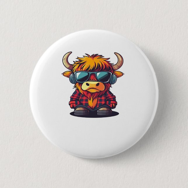 Coquette Highland Cow Bubblegum Tshirt Design, Hol Button (Front)