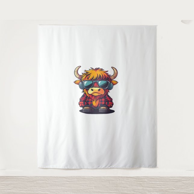 Coquette Highland Cow Bubblegum Tshirt Design, Hol Tapestry (Front)