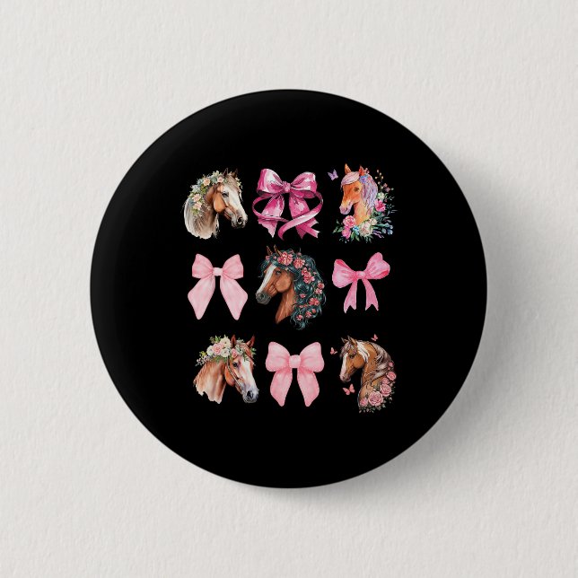 Coquette Horse Riding Wildflowers Equestrian Horse Button (Front)