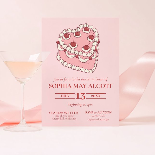 Coquette Illustrated Cherry Cake Bridal Shower Invitation (Creator Uploaded)