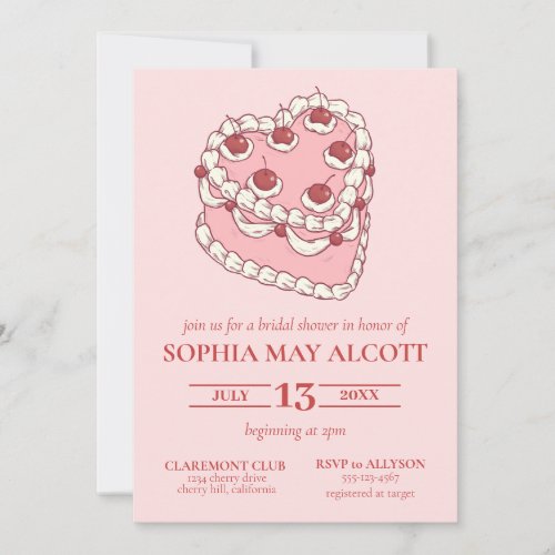 Coquette Illustrated Cherry Cake Bridal Shower Invitation
