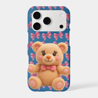 Coquette Kawaii Peach Teddy with Pink Bow Print iPhone 17 Pro Case