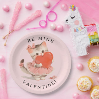 Coquette Kitty Vintage Be Mine Valentine Paper Plates