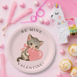 Coquette Kitty Vintage Be Mine Valentine Paper Plates