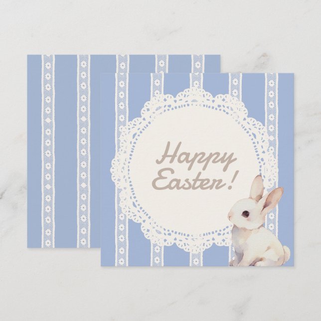 Coquette Lace Doily Bunny Blue Flat Holiday Card (Front/Back)