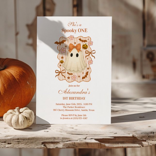 Coquette Lace Ghost Halloween 1st Birthday Invitation (Creator Uploaded)