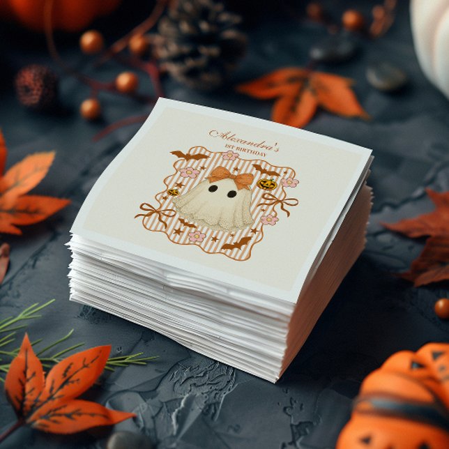 Coquette Lace Ghost Halloween 1st Birthday Napkins (Creator Uploaded)
