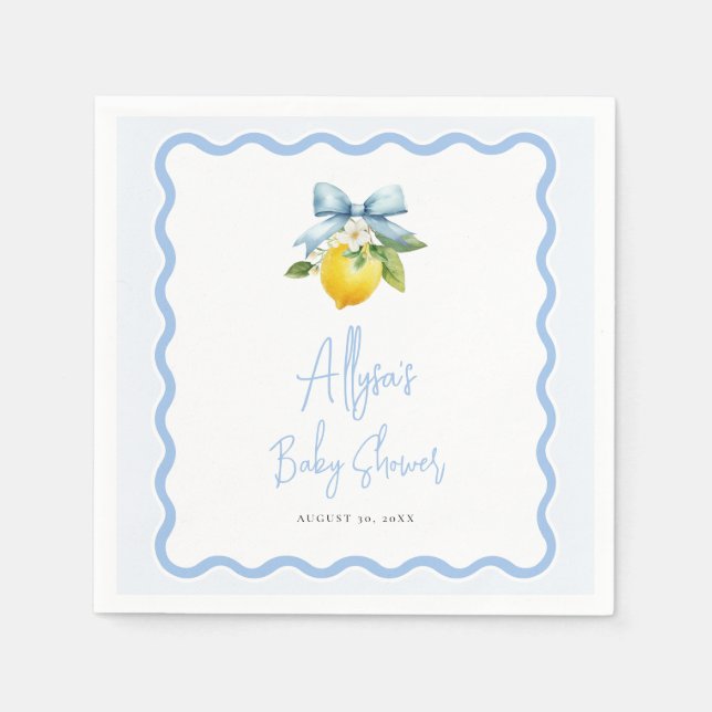 Coquette Lemon Ciao Baby Wavy Border Baby Shower Napkins (Front)