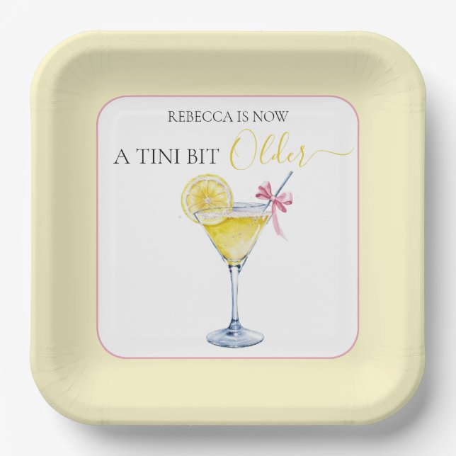 Coquette Lemon Cocktail A Tini Bit Older Birthday Paper Plates (Front)
