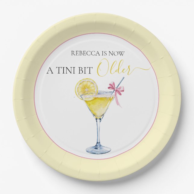 Coquette Lemon Cocktail A Tini Bit Older Birthday Paper Plates (Front)