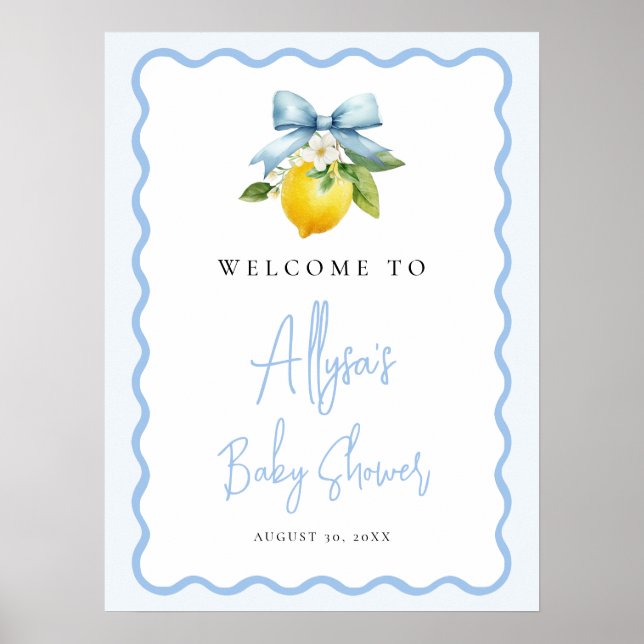 Coquette Lemon Italian Wavy Baby Shower Welcome Poster (Front)