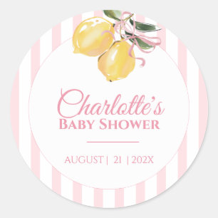 Coquette Lemon Pink Baby Shower Classic Round Sticker