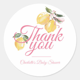 Coquette Lemon Pink Baby Shower Classic Round Sticker