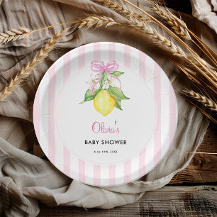 Coquette Lemon Pink Baby Shower Paper Plates
