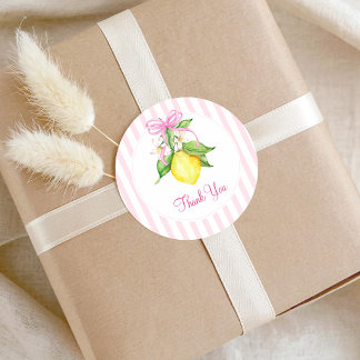 Coquette Lemon Pink Baby Shower Thank You Classic Round Sticker