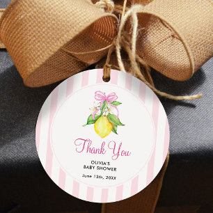 Coquette Lemon Pink Baby Shower Thank You Favor Tags