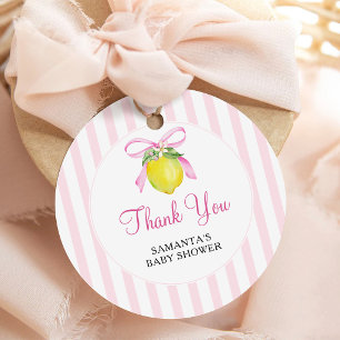 Coquette Lemon Pink Baby Shower Thank You Favor Tags