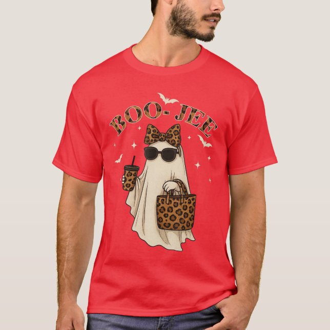 Coquette Leopard Ghost Coffee Boo JEE Halloween Bo T-Shirt (Front)