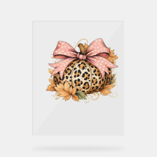 Coquette Leopard Pumpkin with Pink Bow – Glam Fall Acrylic Sign