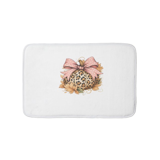 Coquette Leopard Pumpkin with Pink Bow – Glam Fall Bath Mat (Front)