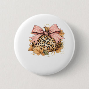 Coquette Leopard Pumpkin with Pink Bow – Glam Fall Button