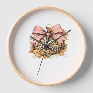 Coquette Leopard Pumpkin with Pink Bow – Glam Fall Clock