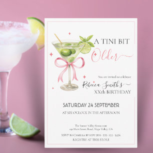 Coquette lime cocktail 'A tini bit Older' birthday Invitation