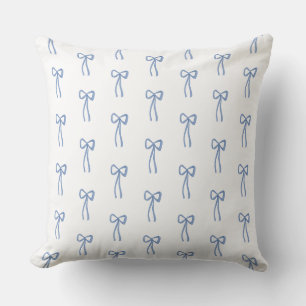 Coquette Little Bow Blue Grandmillenial Throw Pillow