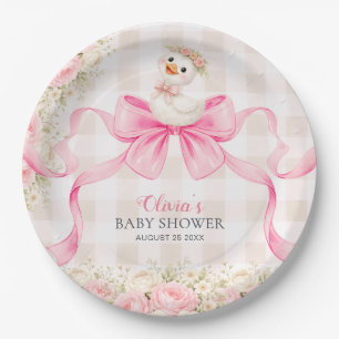 Coquette Little Goose Pink Bow Girl Baby Shower Paper Plates