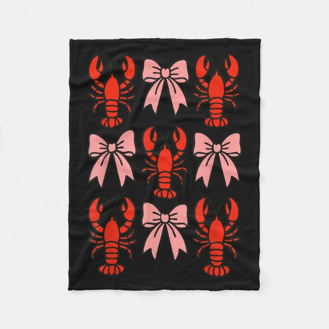 Coquette Lobster Nk Bow Clean Girl Retro Aesthetic Fleece Blanket (Front)