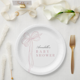 Coquette Long Pink Bow Ribbon Girl Baby Shower Paper Plates