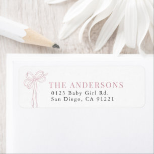 Coquette Long Pink Bow Ribbon Return Address Label