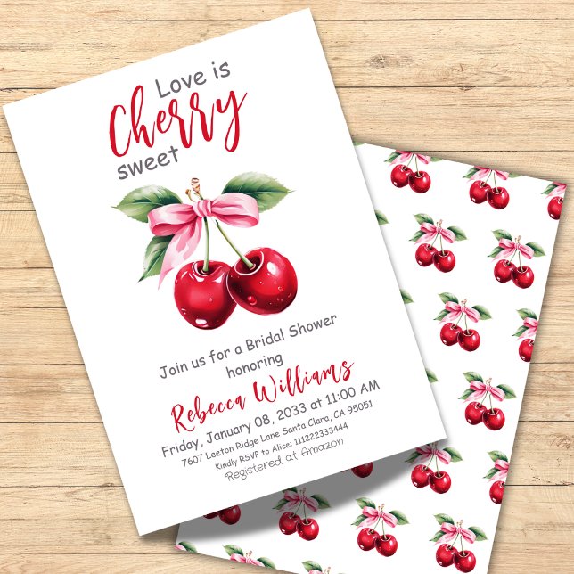 Coquette Love is Cherry Sweet Bow Bridal Shower Invitation (Creator Uploaded)