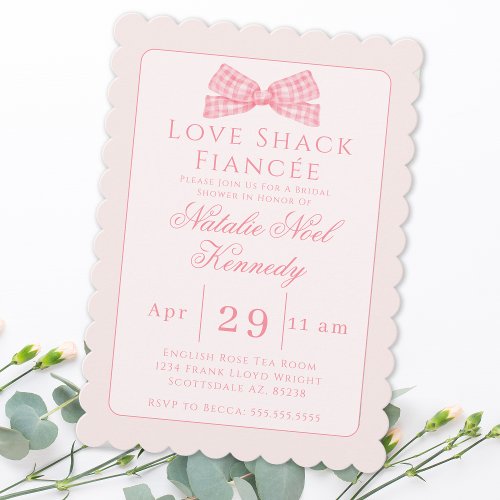 Coquette Love Shack Fiance Bridal Shower Pink Bow Invitation