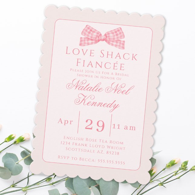 Coquette Love Shack Fiancée Bridal Shower Pink Bow Invitation (Creator Uploaded)